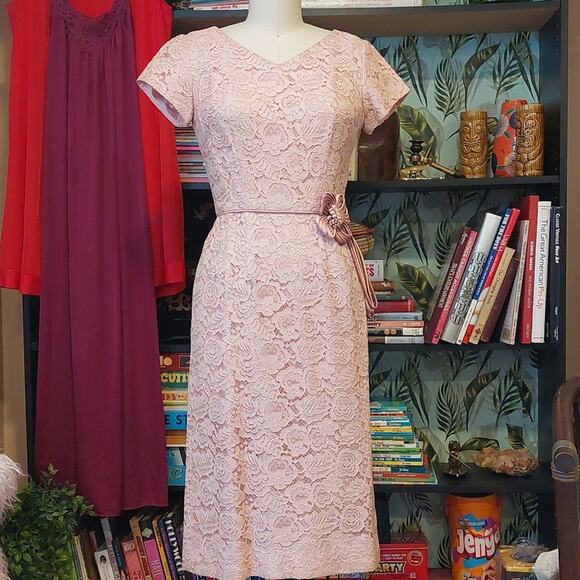 VTG illusion Bombshell Wiggle Dress Union made VLV wedding lace - Picture 7 of 12